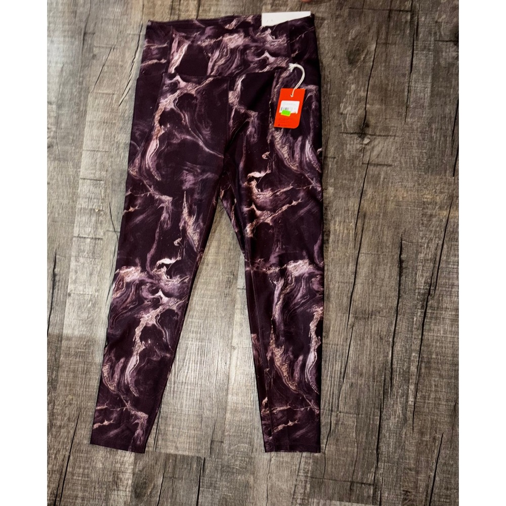 Freely Women‎ Purple Marble High Rise 7/8 Leggings with Pockets Size L New